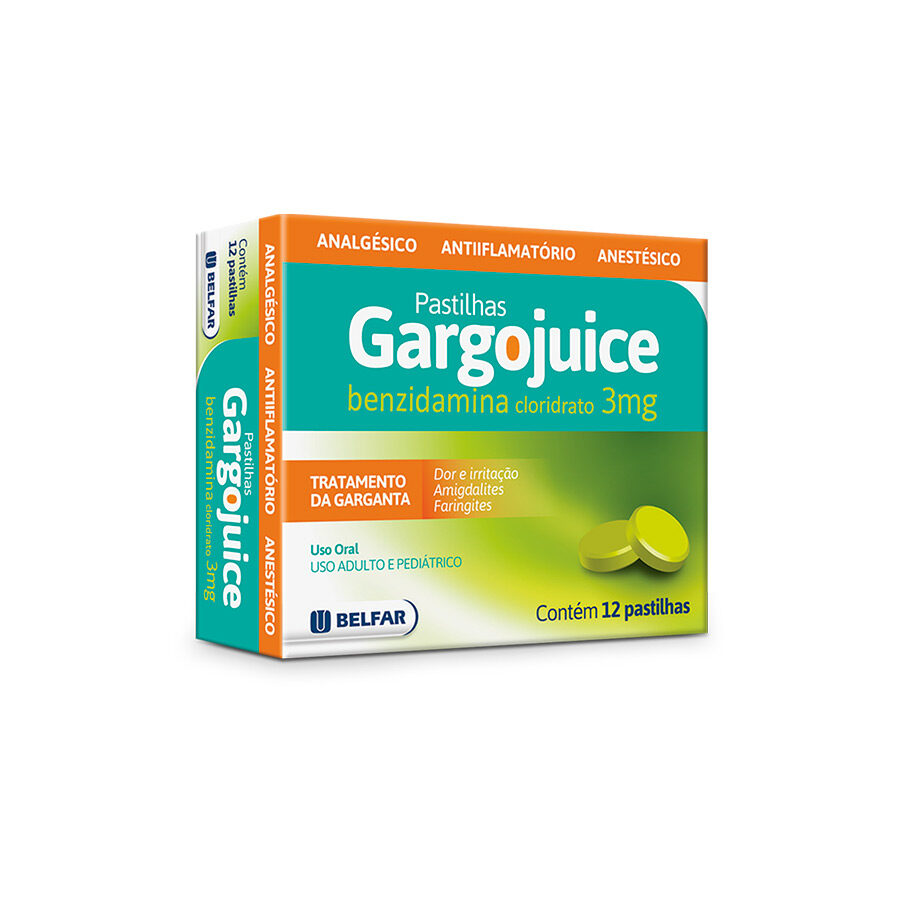 Gargojuice 3mg 12 pastilhas<BR><H5>Cloridrato de benzidamina</H5>