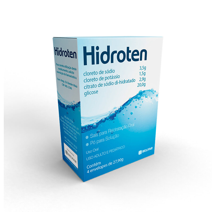 Hidroten Pó. 6 Envelopes.<BR><H5>cloreto de sódio 3,5g + cloreto de potássio 1,5g + citrato de sódio di-hidratado 2,9g + glicose 20,0g</H5>